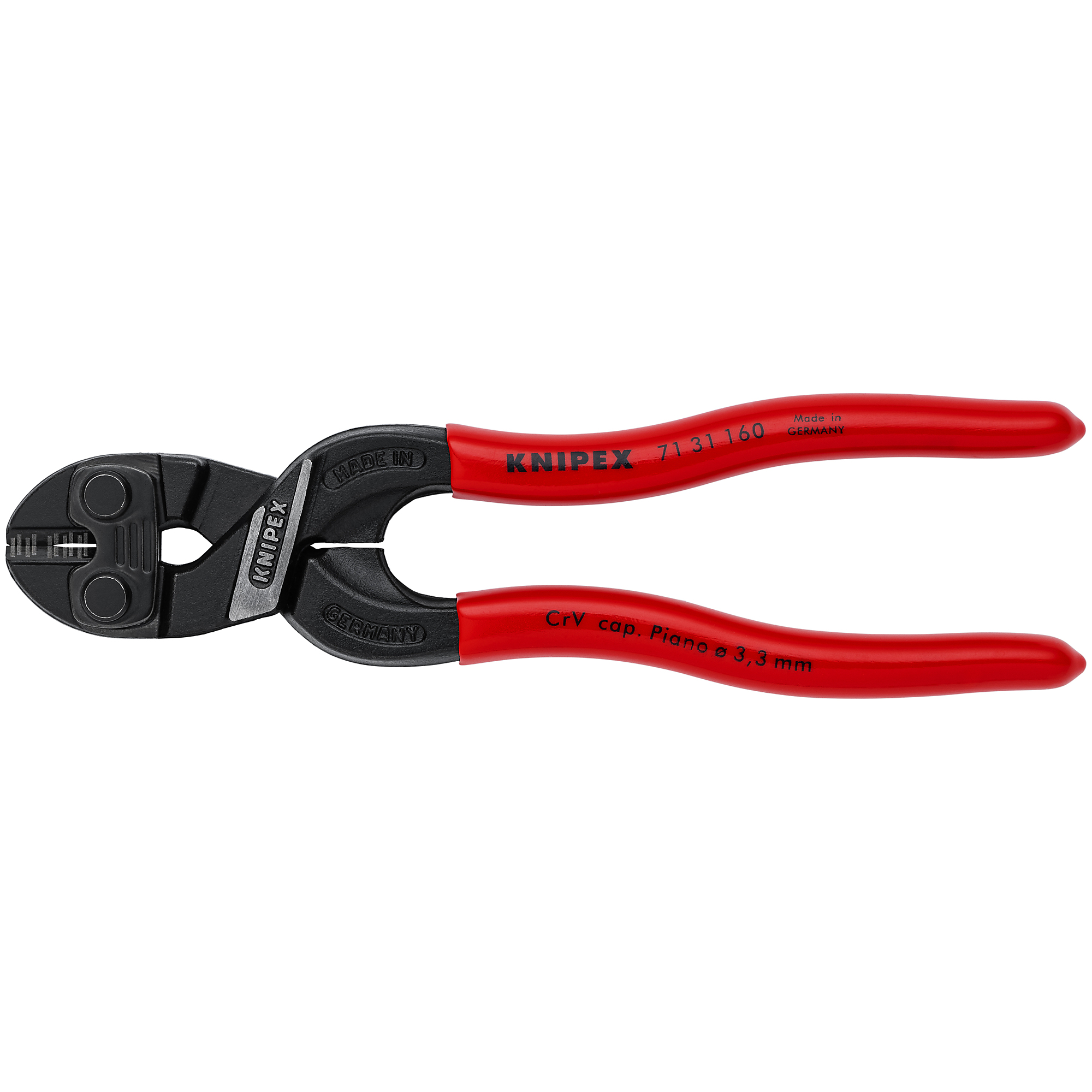KNIPEX CoBolt S Bolt Cutters-Notched Blade, 6.25in., Tool Length 6.25 in, Jaw Opening 0.25 in, Cutting Capacity 0.203125 in, Model# 71 31 160 SBA